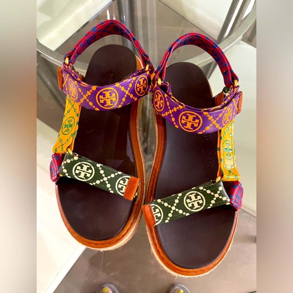 Tory Burch Purple, Yellow, and Green Sandals